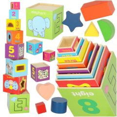   Fa oktatótorony alakválogató, számolás tanuláshoz, 71 cm, XXL