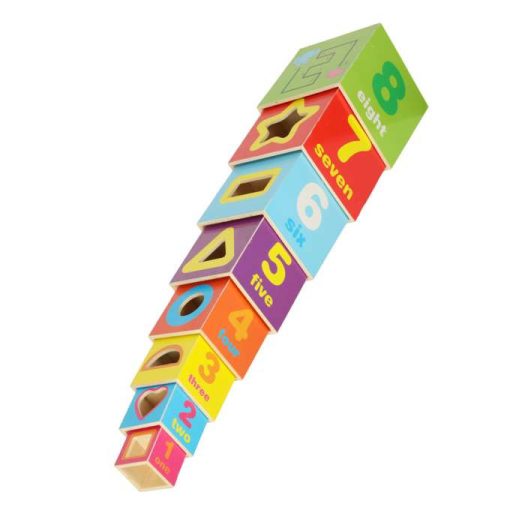 Fa oktatótorony alakválogató, számolás tanuláshoz, 71 cm, XXL