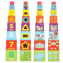 Fa oktatótorony alakválogató, számolás tanuláshoz, 71 cm, XXL