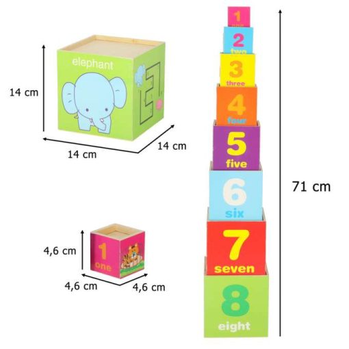 Fa oktatótorony alakválogató, számolás tanuláshoz, 71 cm, XXL
