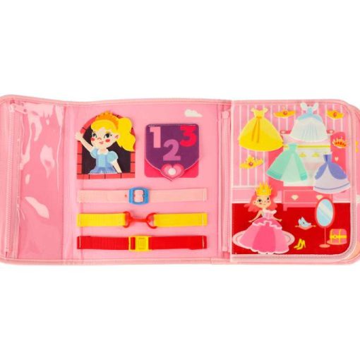 Montessori szenzoros manipulációs tábla bőrönd hátizsák rózsaszín