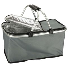 Szürke színű, összecsukható, termikus piknikkosár