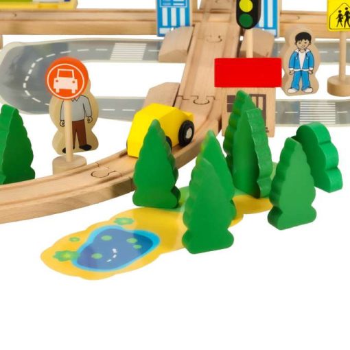 Fa vasút, vonat, mozdony, állomás, 50 elem