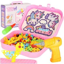 Építőkockák kirakós bőröndben kreatív mozaik + unikornis csavarhúzó