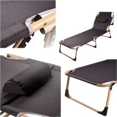   Összecsukható kempingágy, kenu, állítható, 193 cm, szürke