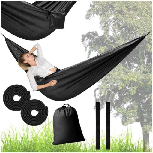 Hordozható kemping függőágy, 260 cm, 120 kg, fekete
