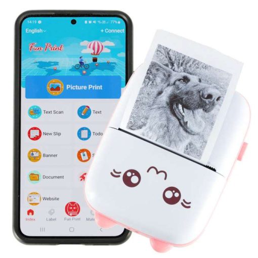 Mini Hőnyomtató Címkefotókhoz + Usb Kábel, Rózsaszín Macska