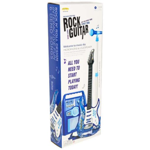 Elektromos rockgitár erősítővel és mikrofonnal gyerekeknek, kék
