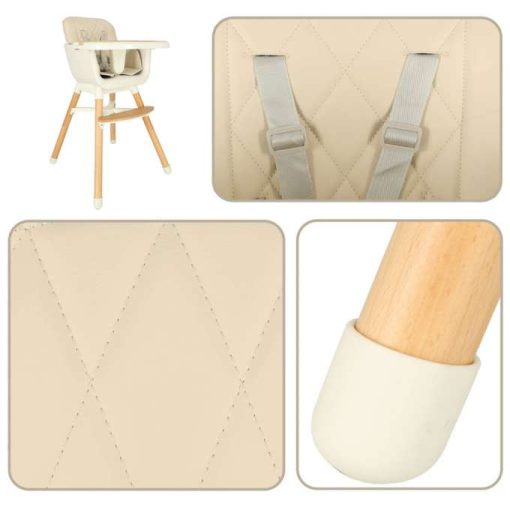 Etetőszék Lábtartóval, Fa Lábakkal, Bézs Színű