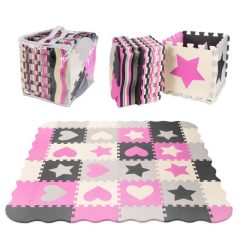   Habszivacs Kirakószőnyeg / Járóka 36el Szürke És Rózsaszín Játszószőnyeg 143cm X 143cm X 1cm