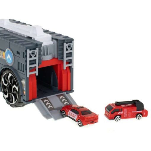 Szállító Teherautó Tir 2in1 Parkoló Vontató Tűzoltóság + 3 Autó Piros