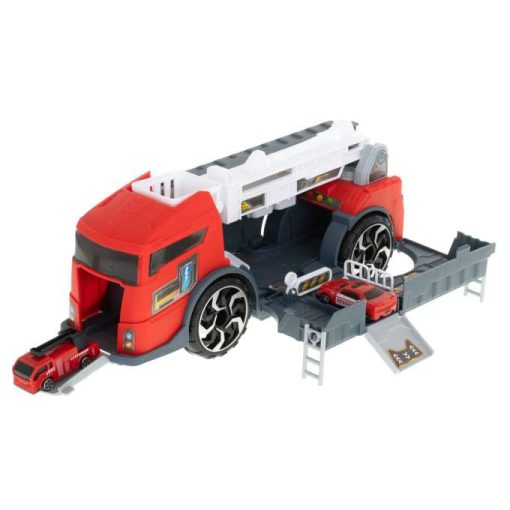 Szállító Teherautó Tir 2in1 Parkoló Vontató Tűzoltóság + 3 Autó Piros