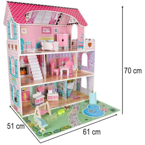 Lulilo Gardeno fa babaház kerti bútorokkal 70cm rózsaszín LED